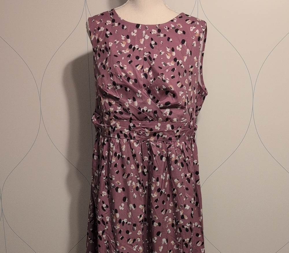 4/$20 BloomChic Lavender Abstract Print Midi Dress with Waist Tie